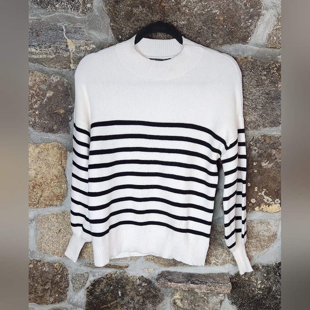 Zcsia Sweater Womens Sz S White Black Striped Mock Neck Long Sleeve Winter